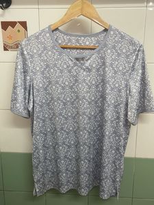 Blue Floral Print V-Neck T-Shirt