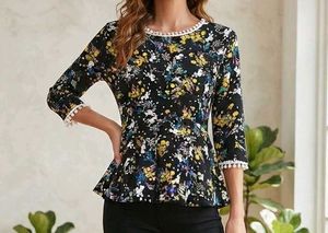 Floral Print Flared Top (XS)