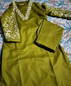 Lime Green Embroidered Kurta Set