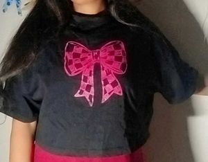 Cute Black T-Shirt with Pink Bow