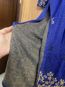 Blue Kurta set Yellow Floral details(woollen) 3 pi