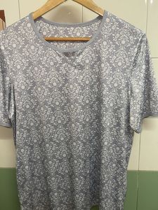 Blue Floral Print V-Neck T-Shirt