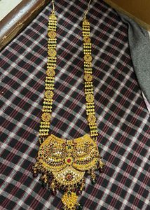 long Gold Necklace with Stones