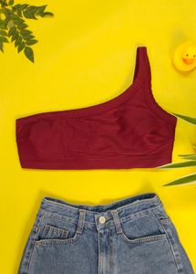 Old Navy Hot Maroon One Shoulder Bralette / Swim