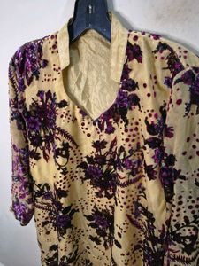 ✨ Elegant Floral Women's Kurti | Beige &amp; Purple