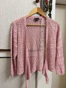 Pink Crochet Open Knit Cardigan