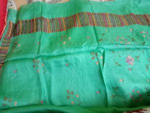 Elegant Green Embroidered Silk Saree