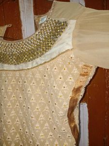 Elegant Beige Kurta with Embellished Neckline