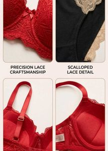 Red Lace Bra &amp; Black Panty Set 90cm