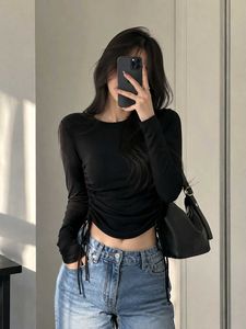 Black Ruched Long Sleeve Top