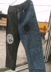 Y2k Patchwork Sun Moon Print Jeans