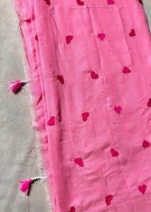Pink khadi Cotton Saree with Heart Embroidery