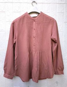 New with tag Korean Pink Pleated Button-Up Blouse