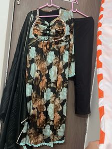 pure chinnon new Floral Print Anarkali 3 pcs suit