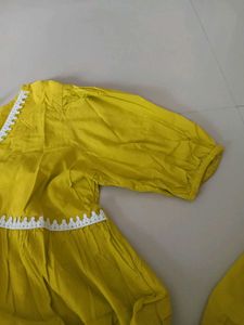 Yellow Kurta with White Embellishments