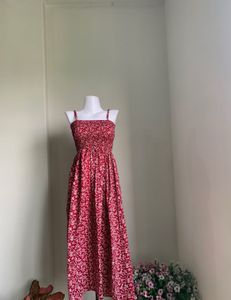 Boho Red Floral Smocked Sundress