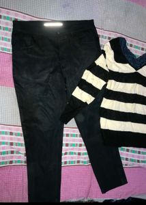 Striped Top &amp; Black Pants Set