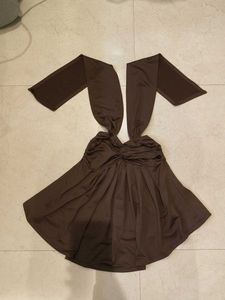 Brown Halter Neck Ruched Tank Top