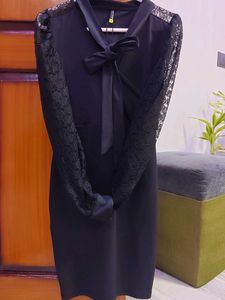 Elegant Black Lace Sleeve Wrap Dress