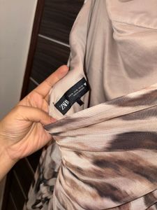ZARA Satin Animal Print Slip Dress – Bodycon Midi,