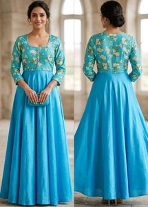 Elegant Sky Blue Floral Gown