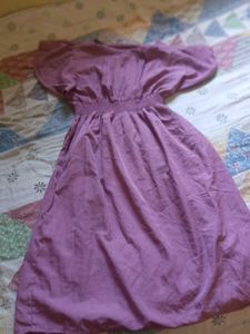 Chic Purple Puff Sleeve Midi Dress