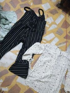 Cute Striped Jumpsuit &amp; Speckled Top Set