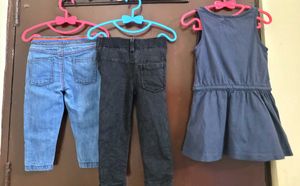 Baby Girl Dress + 2 branded Jeans Combo