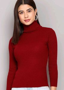 Maroon Ribbed Turtleneck Sweater
