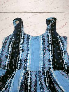 Blue Striped Sleeveless Midi Dress