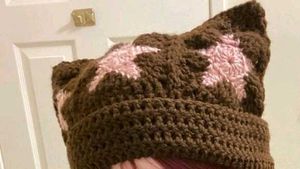 Crocheted Cat Ear Beanie with Stars