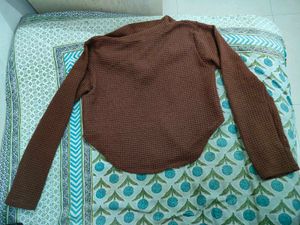 Brown Waffle Knit Collared Top