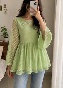Lime Green Lace Peplum Top