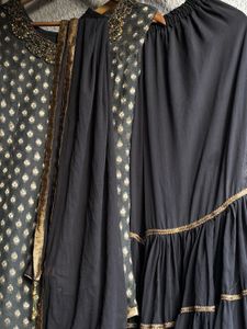 Elegant Black &amp; Gold Kurta Set with Dupatta