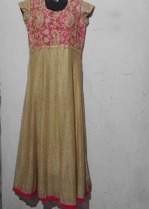 Elegant Pink & Gold Anarkali Gown