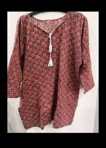 Red Printed Cotton Kurta