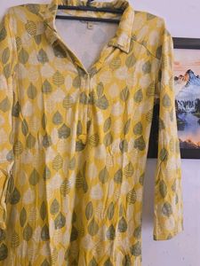 Yellow Leaf Print Kurta