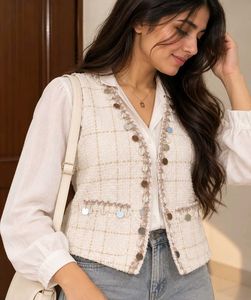 Chic Tweed Embellished Vest