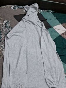 Grey Hooded Long Sleeve Top