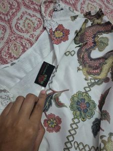 White Dragon Print Flowy Camisole Top