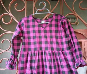 Beautiful Purple And Black Checked Cotton Dress