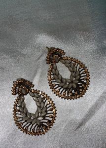 Elegant Grey & Gold Statement Earrings