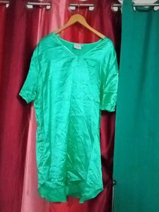 Green Shiny Satin Tunic Top