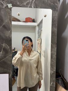 Light Beige Collared Tunic Top