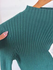 Green Ribbed Mock Neck Sweater