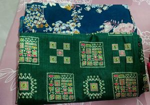 combo -Green & Blue Floral Dress Material