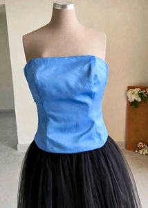 Chic Blue Corset &amp; Black Tulle Skirt Set