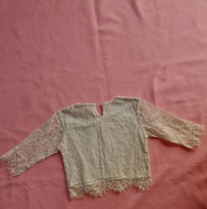 White Lace Crop Top For Girls- 4 To 6 Years