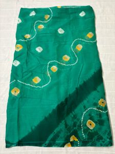 Emerald Green Bandhani Saree with Yellow Motifs