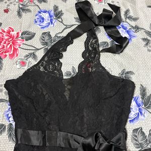 Black Lace Halter corset with Satin Bow